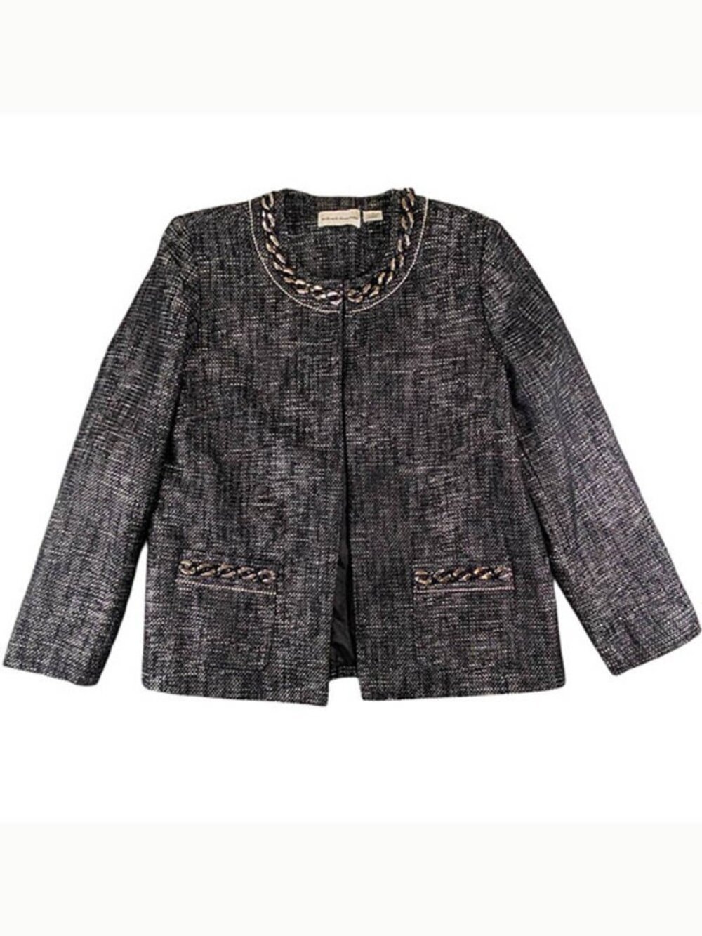 Alfred Dunner Jacket Womens 12 Black Chain Accent Textured Academia Quiet Luxury